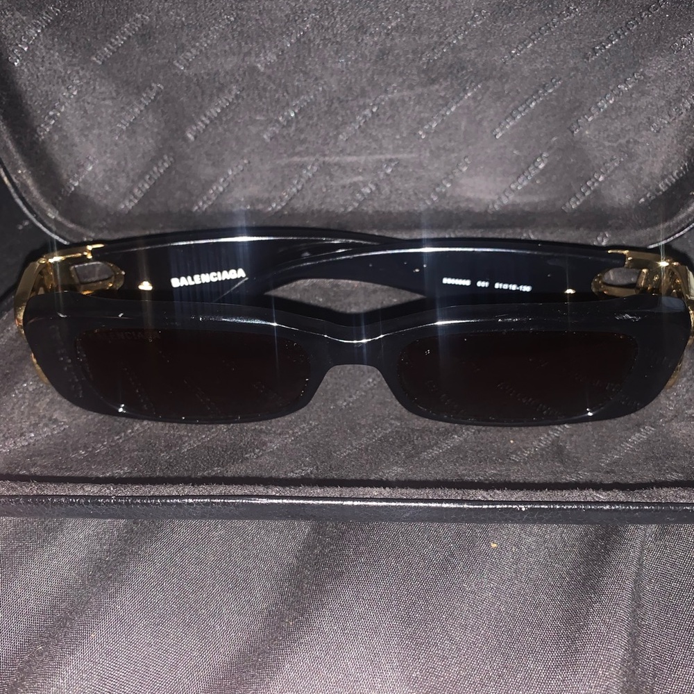 Balenciaga Black and Gold Sunglasses